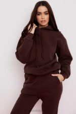 House of CB Czekoladowa Oversize Bluza z Kapturem Halo Trendy Modne Ubrania - Image 6
