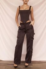 House of CB Czekoladowe Satynowe Spodnie Cargo Fashionowy Styl - Image 9