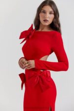 House of CB Czerwona Kokardka Sukienka Maxi Lavele Modna Stylowa Elegancka - Image 14