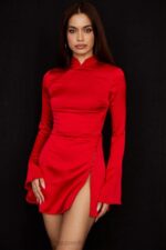 House of CB Czerwona Satynowa Mini Sukienka Alyssa Idealna na Wyjścia