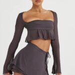 House of CB Dlugi rekaw Athena Shadow Modny top w kolorze szarym
