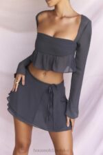 House of CB Dlugi rekaw Athena Shadow Modny top w kolorze szarym - Image 3