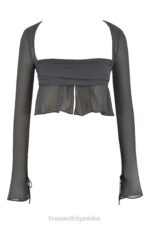 House of CB Dlugi rekaw Athena Shadow Modny top w kolorze szarym - Image 4