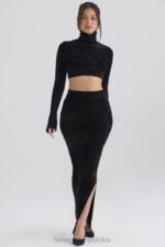 House of CB Elegancka czarna spódnica maxi z szenilu - Image 2