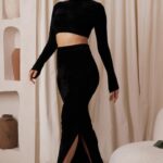 House of CB Elegancka czarna spódnica maxi z szenilu