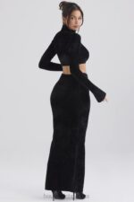 House of CB Elegancka czarna spódnica maxi z szenilu - Image 10