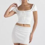 House of CB Elegancka mini spódniczka z dzianiny w kolorze kości słoniowej
