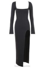 House of CB Elegancka Sukienka Maxi Kaszmirowa Węgiel Drzewny - Image 4