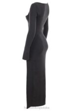 House of CB Elegancka Sukienka Maxi Kaszmirowa Węgiel Drzewny - Image 5