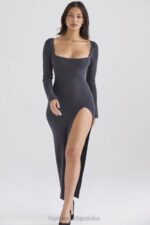 House of CB Elegancka Sukienka Maxi Kaszmirowa Węgiel Drzewny - Image 8