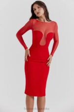 House of CB Elegancka szkarłatna midi sukienka z dekoltem - Image 11