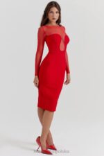 House of CB Elegancka szkarłatna midi sukienka z dekoltem - Image 12