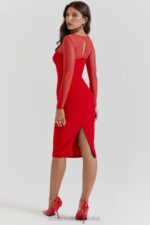 House of CB Elegancka szkarłatna midi sukienka z dekoltem - Image 13