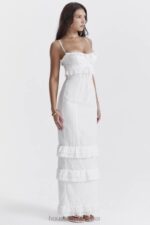 House of CB Eve haftowana biała sukienka maxi elegancka moda - Image 13