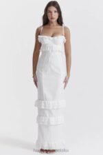 House of CB Eve haftowana biała sukienka maxi elegancka moda - Image 8