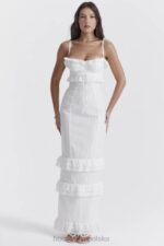 House of CB Eve haftowana biała sukienka maxi elegancka moda - Image 9