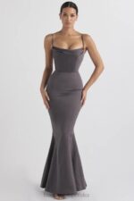 House of CB Fioletowa Suknia Fishtail Elegancka na Wesela - Image 5