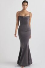 House of CB Fioletowa Suknia Fishtail Elegancka na Wesela - Image 7