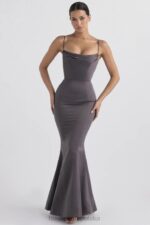 House of CB Fioletowa Suknia Fishtail Elegancka na Wesela - Image 8