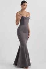 House of CB Fioletowa Suknia Fishtail Elegancka na Wesela - Image 9