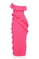 House of CB Fuksjowa Maxi Sukienka Sarina z Falbanami Modna Odzież - Image 8