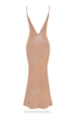 House of CB Gabrielle maxi sukienka cafe au lait opalizująca elegancka moda - Image 8