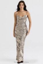 House of CB Gabrielle Maxi Sukienka Cynowo Satynowa Elegancka Moda - Image 2