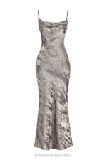House of CB Gabrielle Maxi Sukienka Cynowo Satynowa Elegancka Moda - Image 4