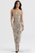 House of CB Gabrielle Maxi Sukienka Cynowo Satynowa Elegancka Moda - Image 7
