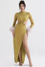 House of CB Gina Maxi Sukienka Kryształowa Chartreuse Elegancka Moda - Image 2
