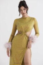 House of CB Gina Maxi Sukienka Kryształowa Chartreuse Elegancka Moda - Image 13