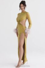 House of CB Gina Maxi Sukienka Kryształowa Chartreuse Elegancka Moda - Image 16
