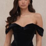 House of CB Gorset Angelica Czarne Aksamitne Drapowanie Elegancja