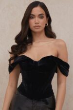 House of CB Gorset Angelica Czarne Aksamitne Drapowanie Elegancja