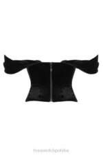 House of CB Gorset Angelica Czarne Aksamitne Drapowanie Elegancja - Image 9