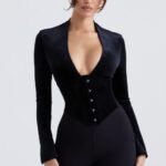 House of CB Gorset Leonora z Czarnego Aksamitu Modny Styl