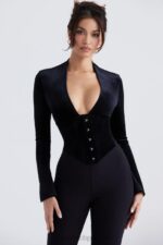 House of CB Gorset Leonora z Czarnego Aksamitu Modny Styl - Image 7