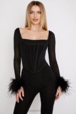 House of CB Gorset Stella Czarna Siateczka Elegancki Krój Modna Odzież