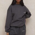 House of CB Grafitowa Oversize Bluza z Okrągłym Dekoltem na Co Dzień