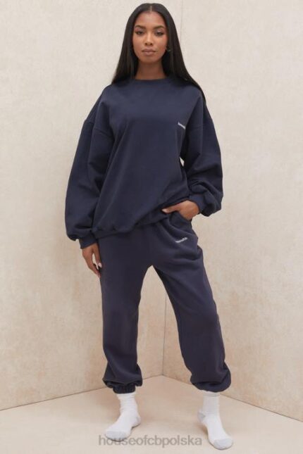 House of CB Granatowe Spodnie do Joggingu Polarowe Komfort i Styl
