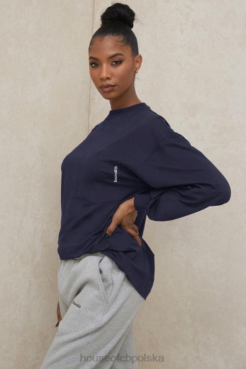 House of CB Granatowy Długi Rękaw Stylowy Top na Każdą Okazję - Image 12
