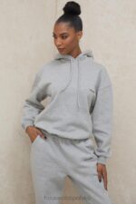 House of CB Halo Szara Oversize Bluza z Kapturem Modna Odzież - Image 6