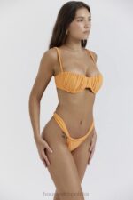 House of CB jasnopomarańczowy bikini wysoki stan marszczone nogawki 4PND1168 modna odzież plażowa - Image 5