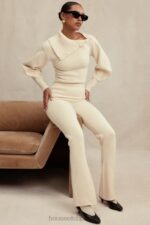 House of CB Kremowe Spodnie Kaszmirowe Nereida Trendy Moda