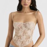 House of CB Kremowy Paisley Koronkowy Top Fernanda 4PND702 Modna Odzież
