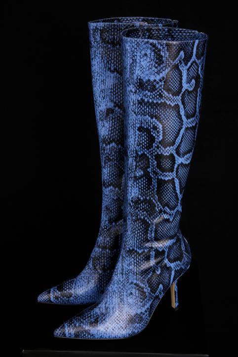House of CB Królewskie Niebieskie Skórzane Buty za Kolano z Nadrukiem - Image 1