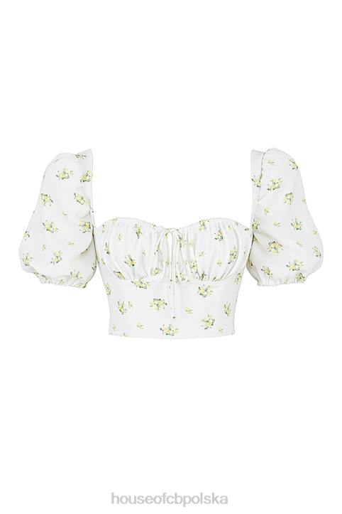 House of CB Krótki top bufiaste rękawy kolor kości słoniowej elegancki styl - Image 3