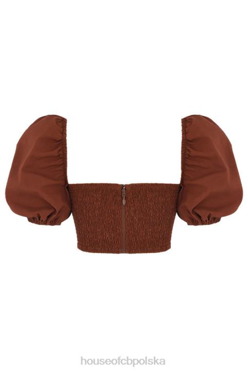 House of CB Krótki top bufiaste rękawy lawenda kakao modna odzież - Image 10