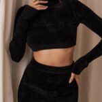 House of CB Krótki top czarny szenil suri stylowy i modny
