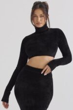 House of CB Krótki top czarny szenil suri stylowy i modny - Image 9